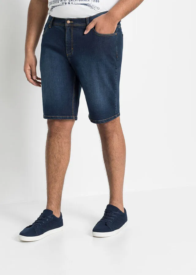 Bermudas vaqueras elásticas con corte normal (2 unidades) Azul medio vaquero + azul vaquero oscuro